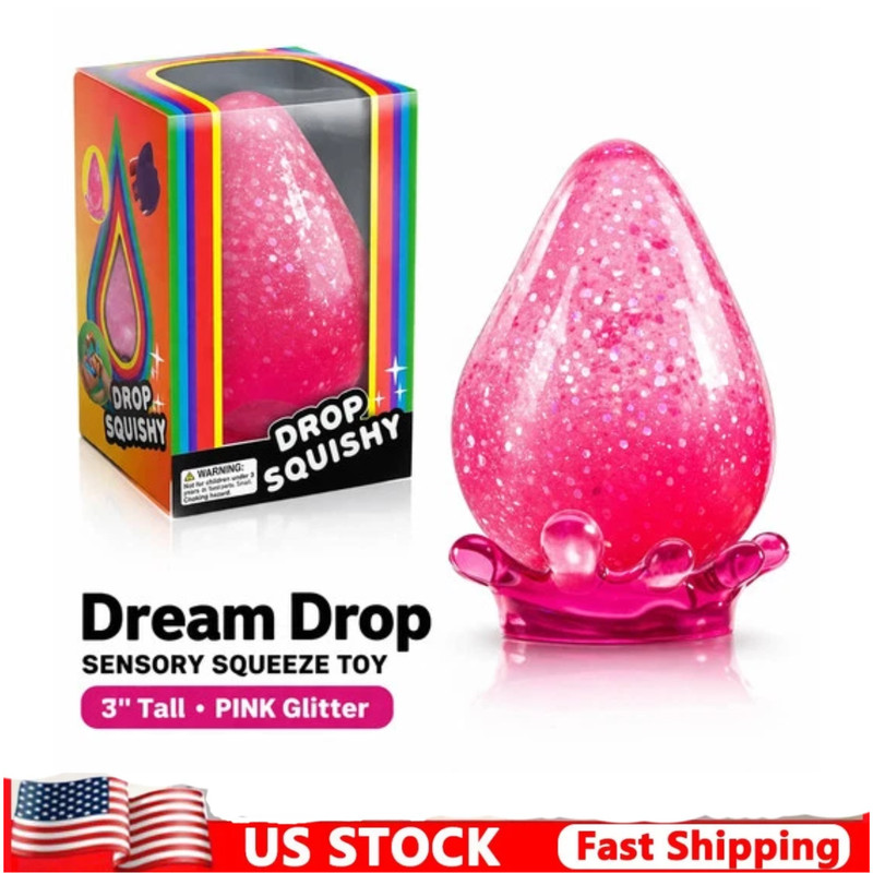 Dream Drop Sensory Squeeze Toy 3″ Tall PINK Glitter