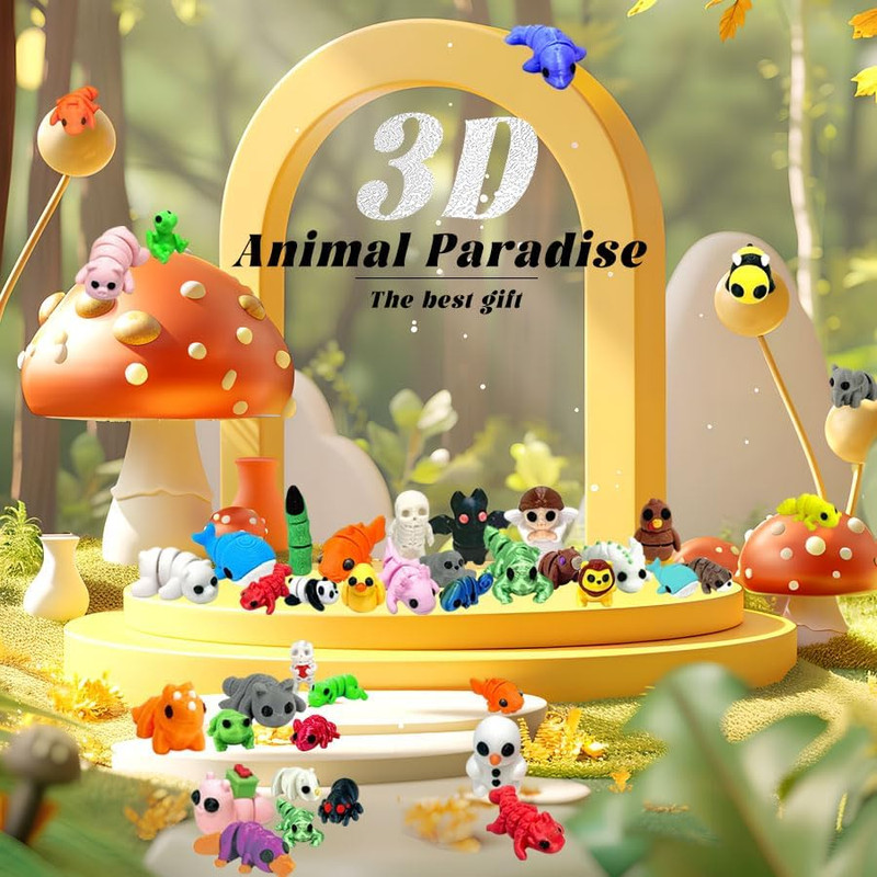 102 Pcs Mini Random 3D Printed Animal Figurines Set, Flexible Articulated Fidget gallery