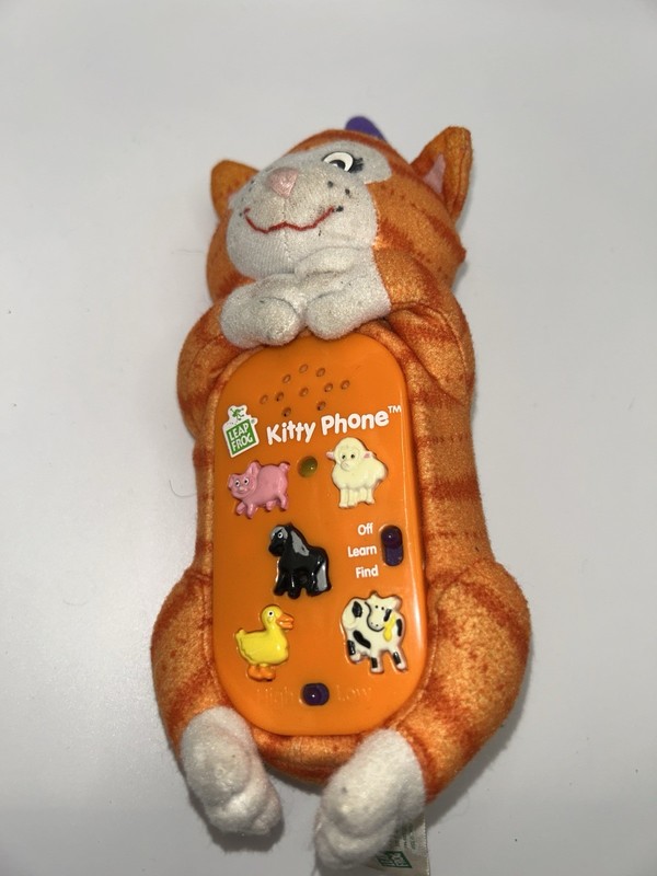Leapfrog 1999 Soft & Smart KITTY Phone Plush Toy Animal Sounds Orange Cat WORKS!