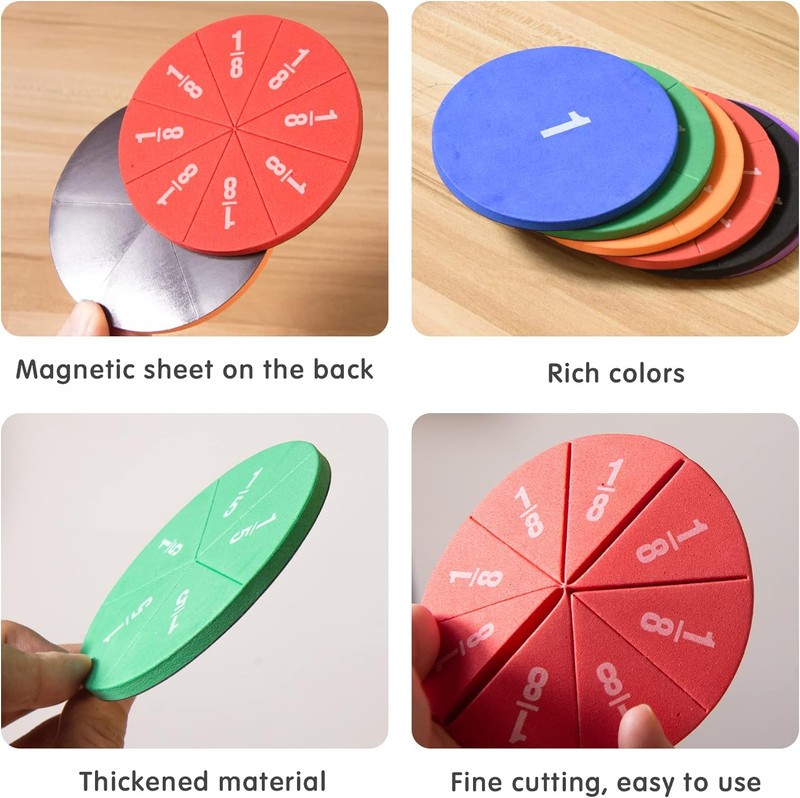 Magnetic Fraction Tiles Circles 51 Pcs Fraction Bars Set, Rainbow Math Manipulat gallery
