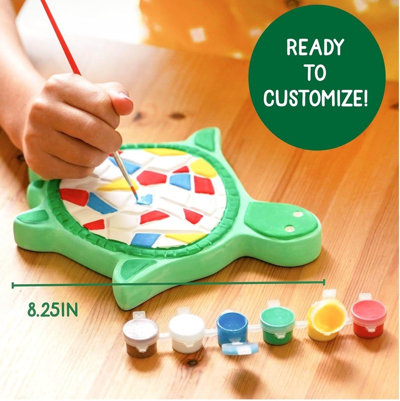 Paint Your Own 8.25'' Turtle Stepping Stone Kit with 6 Colorful Paints for Kids gallery