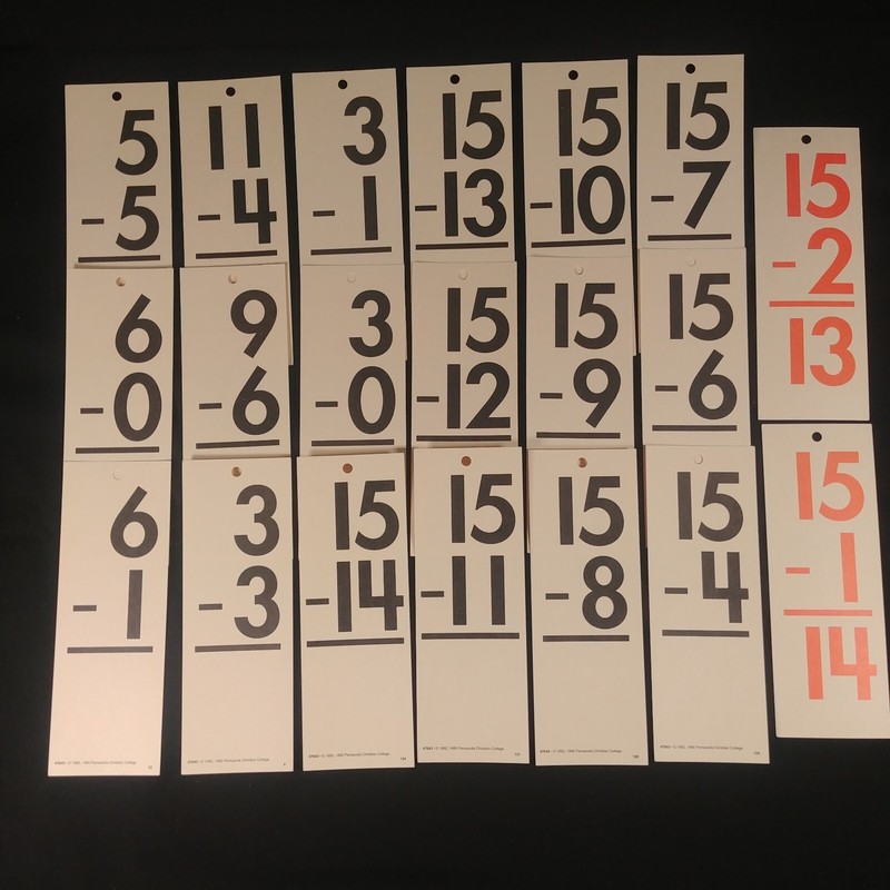 Flash Card Math Subtraction 3″x9″ Lot Of 20 Pensacola Christian College 1O