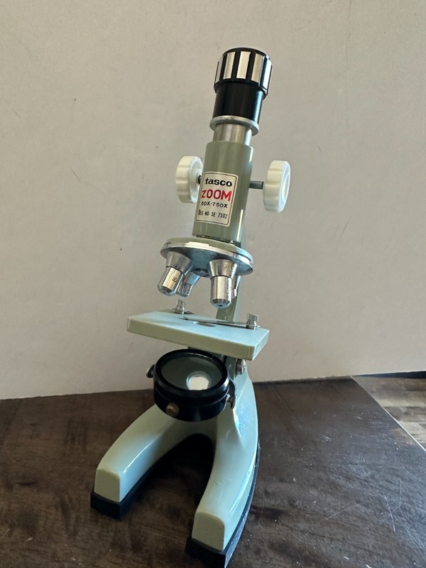 Vintage Tasco Microscope Kit 750xkz #970-5 Zoom Scout 1966 in wooded box. gallery