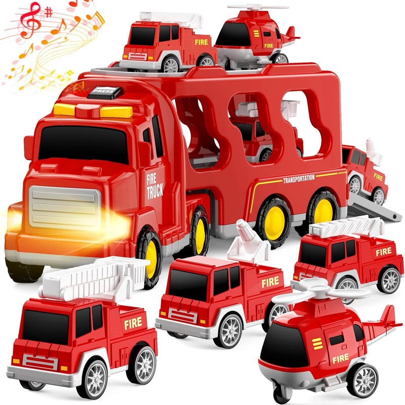FunMission Toddlers Fire Truck for Kids 3-9 Year Old，5 in 1 Large, Red