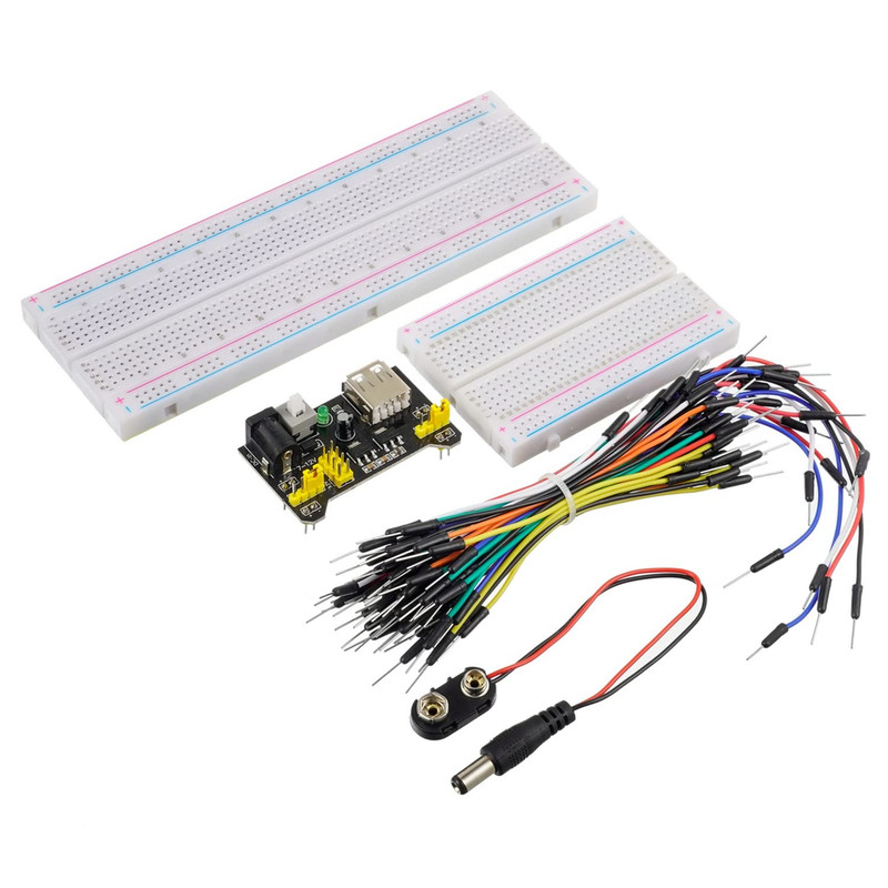 Breadboard Kit with Power Supply Module， Jumper Wires，Battery Clip，830 & 400 Tie