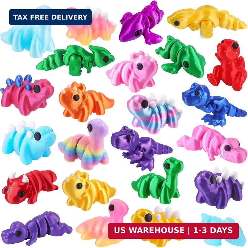 JOICEE 24 Pcs 3D Printed Dinosaur Animals Set, Mini Animals 3D Figurines Toys Se