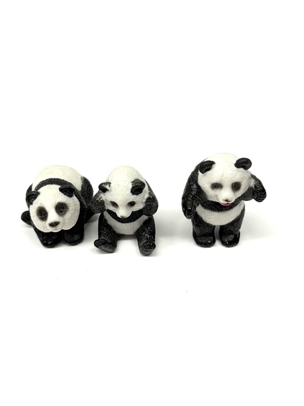 Vintage 3 Panda Bear Mini Figures Set, sitting Cute PVC Hard Cake Toppers Lot