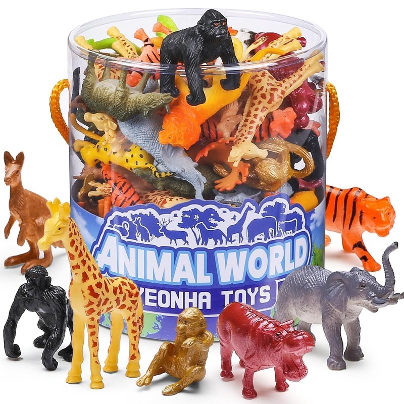 60 Piece Mini Zoo Animal Toy with Gift Box Realistic Small Plastic Animal Figur