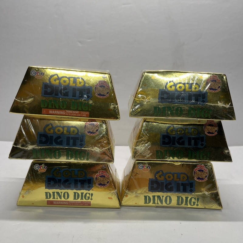 Lot Of 6 Gold Dig It! Dino Dig! Grin Studios Real Gold 1 in 24 Boxes New Toy
