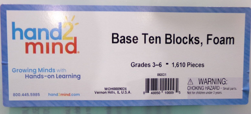 Hand 2 Mind Base Ten Blocks, Foam, with Storage Box, New