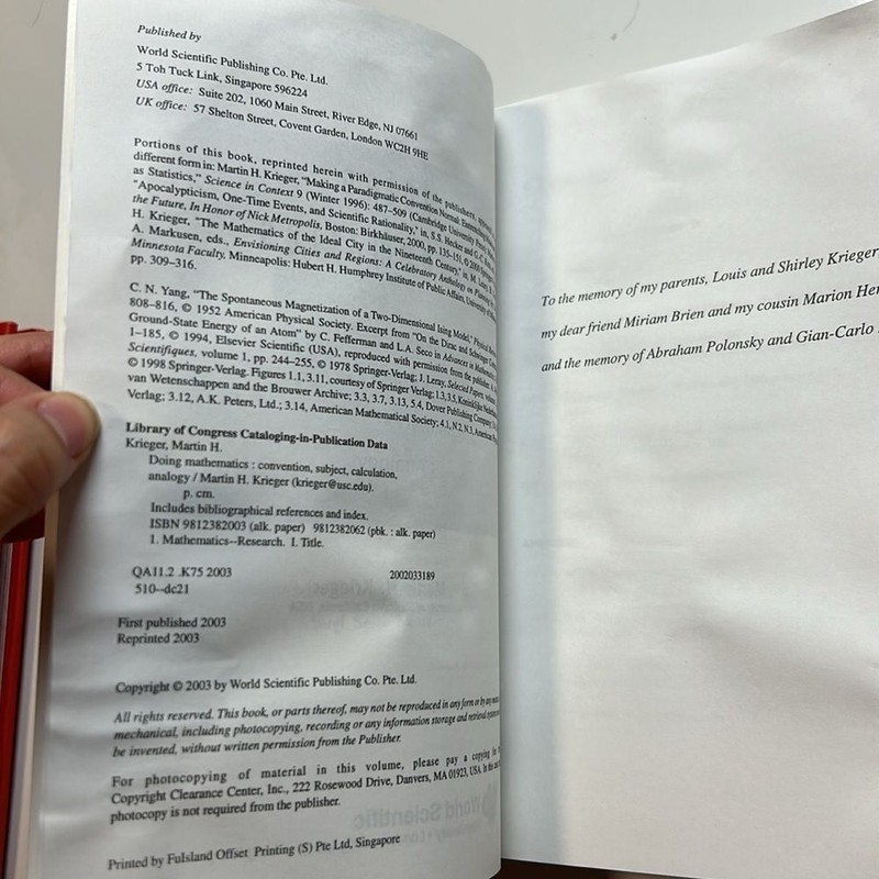 Doing Mathematics : Convention, Subject, Calculation, Analogy by Martin H. Krieg gallery