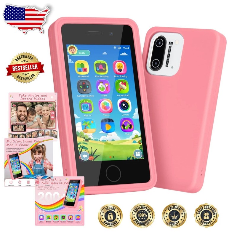 Toddler Smart Phone Pink, 3.97″ Touchscreen, 200+ Games, 5 Storybooks, Ages 3-9