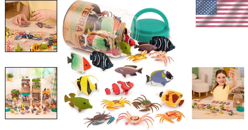 Sensory Tropical Fish & Crab Figurines Set - 60 Realistic Ocean Toys for Ages 3+ gallery