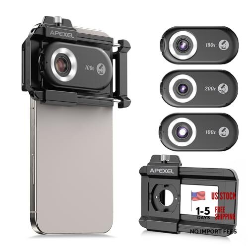 3-in-1 Phone Microscope Lens, PhoneMicro 5 Series MS3IN1 (200X+150X+100X)