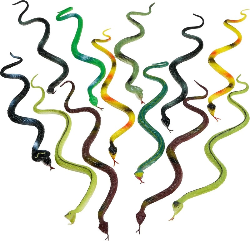 Rubber Toy Snakes – 12-Pack – 14 Inches – Assorted Lifelike Fake Plastic Toy Sna