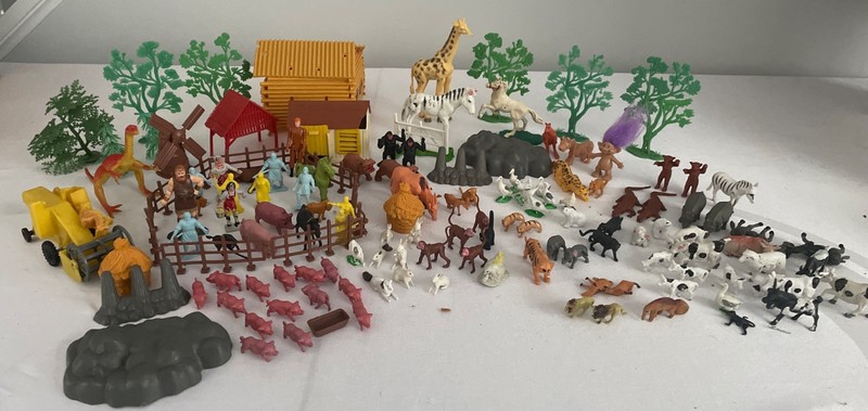 VTG Animal Figures Lot Mixed Farm, Zoo, Others! Trees, People.. All Sizes!!